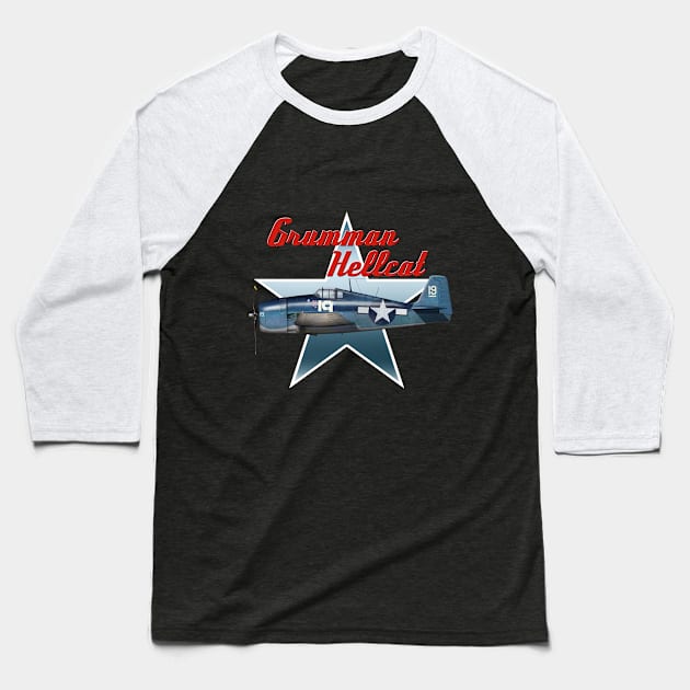 Grumman F6F-5 Hellcat “White 19” Baseball T-Shirt by Spyinthesky